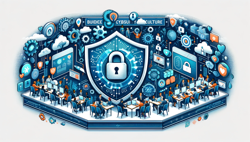 symbolic representations of cybersecurity with elements of teamwork, education, and leadership.