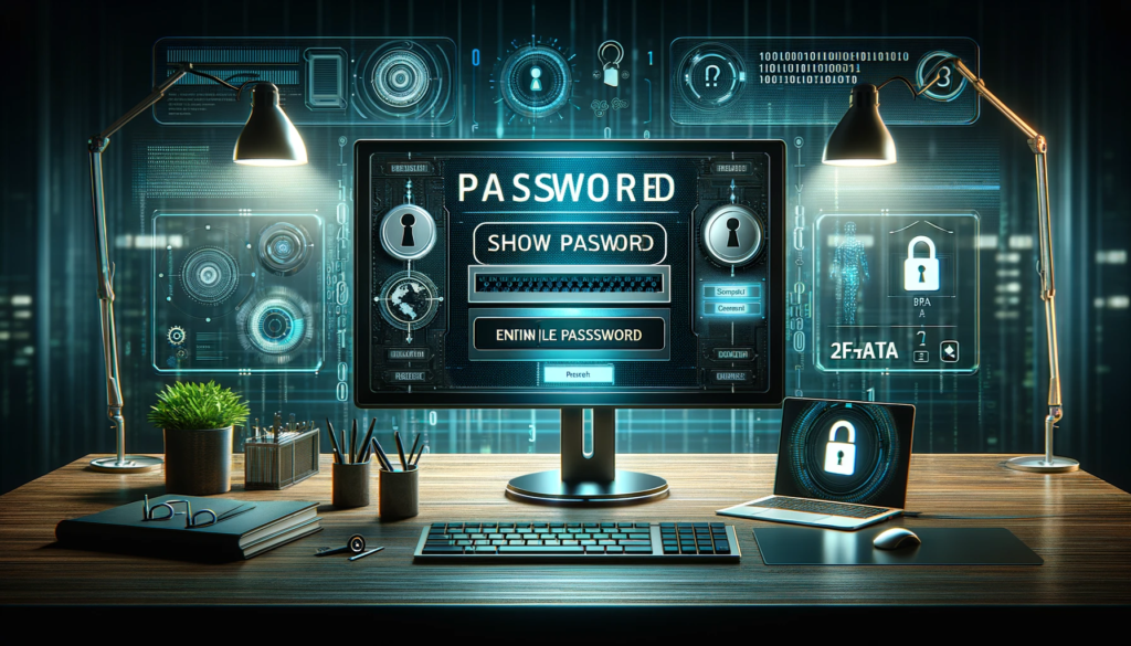 modern digital workspace with a secure password entry interface on a computer screen