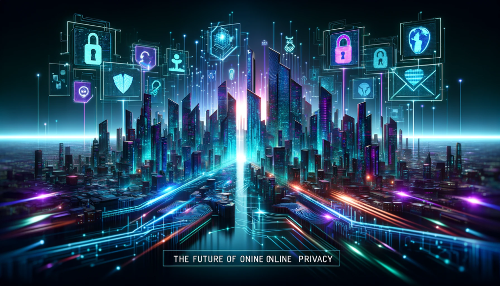  futuristic cityscape, symbolizing the evolving digital landscape of online privacy